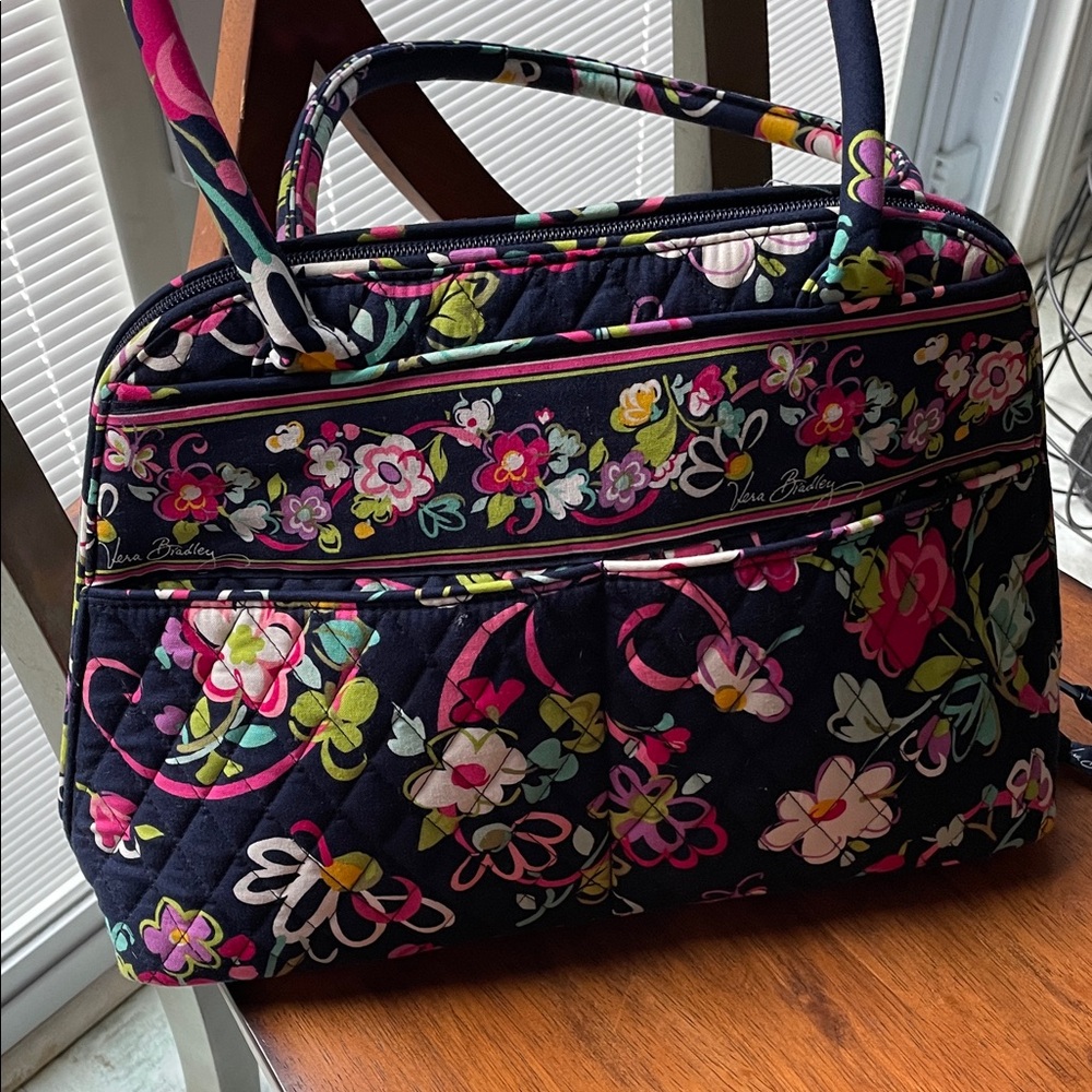 Vera Bradley Floral Shoulder Bag - Navy and Pink/ multi